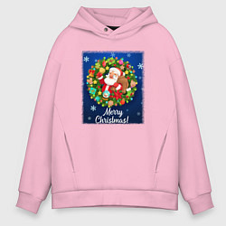 Толстовка оверсайз мужская Рождественское настроение, цвет: светло-розовый