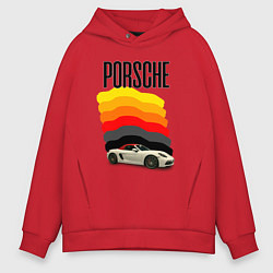 Толстовка оверсайз мужская Автомобиль Porsche на фоне флага ФРГ, цвет: красный