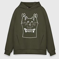 Толстовка оверсайз мужская Paramore - cat rock, цвет: хаки