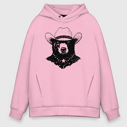 Толстовка оверсайз мужская Медведь ковбой на диком западе, цвет: светло-розовый