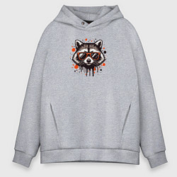 Толстовка оверсайз мужская Голова енота с брызгами краски, цвет: меланж