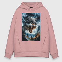 Толстовка оверсайз мужская Голова волка с оскаленной пастью, цвет: пыльно-розовый