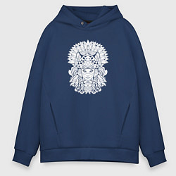 Толстовка оверсайз мужская Индейская принцесса ягуар, цвет: тёмно-синий
