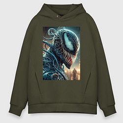 Толстовка оверсайз мужская Веном в профиль - нейроарт фантазия, цвет: хаки
