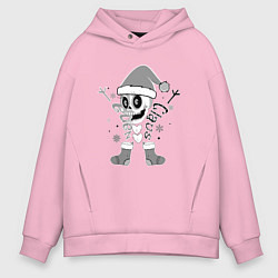 Толстовка оверсайз мужская Новогодний скелетик чб, цвет: светло-розовый
