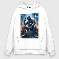 Толстовка оверсайз мужская One shot one kill no luck just skill - motto, цвет: белый