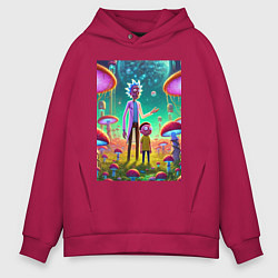 Толстовка оверсайз мужская Morty and Rick on a neon planet, цвет: маджента