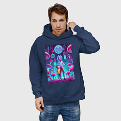 Толстовка оверсайз мужская Rick and Morty among neon mushrooms - ai art fanta, цвет: тёмно-синий — фото 2
