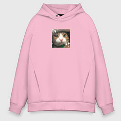 Толстовка оверсайз мужская Рыжий кот с сердечками для пары, цвет: светло-розовый
