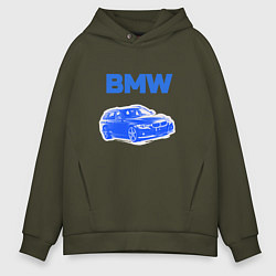 Толстовка оверсайз мужская Blue bmw, цвет: хаки