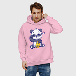 Толстовка оверсайз мужская Cute panda, цвет: светло-розовый — фото 2