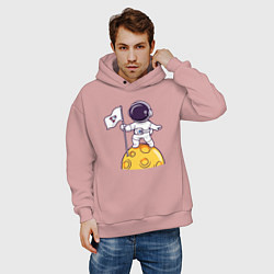 Толстовка оверсайз мужская Астронавт прибыл на луну, цвет: пыльно-розовый — фото 2