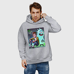 Толстовка оверсайз мужская Морти и призрак Рика Санчеса - нейроарт фантазия, цвет: меланж — фото 2