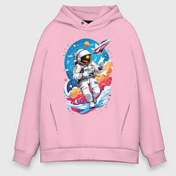 Толстовка оверсайз мужская Космонавт в небе, цвет: светло-розовый