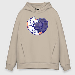 Толстовка оверсайз мужская Сердечные котики, цвет: миндальный