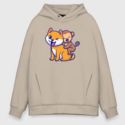 Толстовка оверсайз мужская Собачка и обезьянка, цвет: миндальный