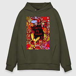 Толстовка оверсайз мужская Счастливые лесные друзья - мясо, цвет: хаки