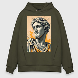 Толстовка оверсайз мужская Арт с античным портретом, цвет: хаки