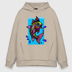 Толстовка оверсайз мужская Рыбка в воде, цвет: миндальный