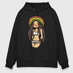 Толстовка оверсайз мужская Smile jamaica girl, цвет: черный