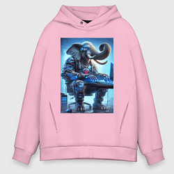 Толстовка оверсайз мужская Слоняра киберспортсмен - киберпанк, цвет: светло-розовый