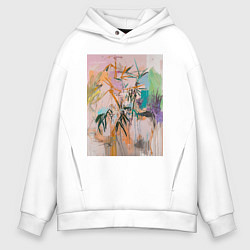 Толстовка оверсайз мужская Пастельная тропическая абстракция, цвет: белый