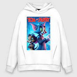Толстовка оверсайз мужская Том и Джерри - киберпанк фантазия, цвет: белый