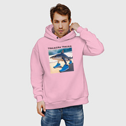 Толстовка оверсайз мужская Tralalera tralala - shark - brainrot meme, цвет: светло-розовый — фото 2