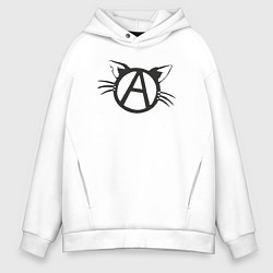 Толстовка оверсайз мужская Cat anarchy, цвет: белый