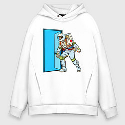 Толстовка оверсайз мужская Астронавт открывает дверь в неизведанное, цвет: белый