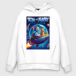 Толстовка оверсайз мужская Tom and Jerry - space adventure, цвет: белый