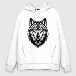 Толстовка оверсайз мужская Волк с желтыми глазами, цвет: белый