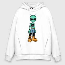 Толстовка оверсайз мужская Девочка инопланетянин, цвет: белый