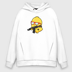 Толстовка оверсайз мужская Цыпленок и автомат, цвет: белый