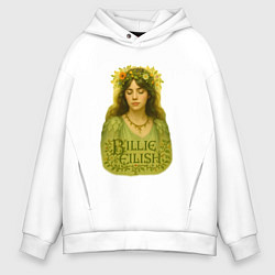 Толстовка оверсайз мужская Билли Айлиш с венком из цветов на голове, цвет: белый