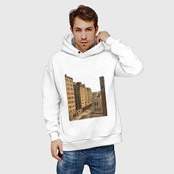 Толстовка оверсайз мужская Минималистичный городской пейзаж в стиле комикса, цвет: белый — фото 2