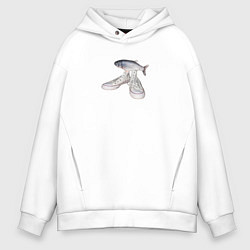 Толстовка оверсайз мужская Крутая рыба, цвет: белый