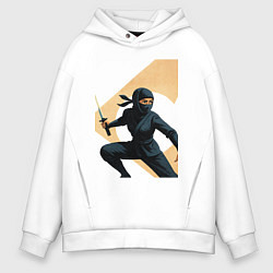 Толстовка оверсайз мужская Девушка ниндзя поп-арт ретро 1970-е - куноити, цвет: белый