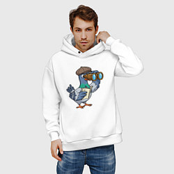 Толстовка оверсайз мужская Голубь с биноклем, цвет: белый — фото 2