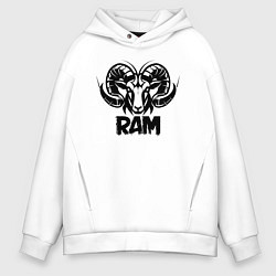 Толстовка оверсайз мужская Баран с мощными рогами, цвет: белый