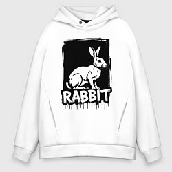 Толстовка оверсайз мужская Кролик в стиле граффити, цвет: белый