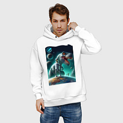 Толстовка оверсайз мужская Bender bending robot and tyrannosaurus - planet ex, цвет: белый — фото 2