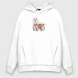 Толстовка оверсайз мужская Альпака с сердечками и цветами, цвет: белый