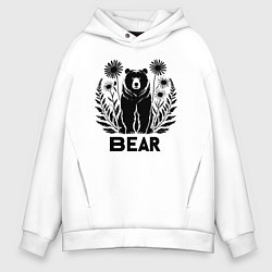 Толстовка оверсайз мужская Медведь среди цветов, цвет: белый