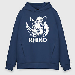 Толстовка оверсайз мужская Носорог с надписью, цвет: тёмно-синий