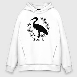 Толстовка оверсайз мужская Аист среди цветов, цвет: белый