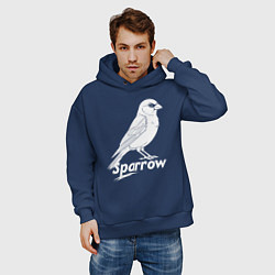 Толстовка оверсайз мужская Воробей белый логотип, цвет: тёмно-синий — фото 2