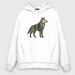 Толстовка оверсайз мужская Геометрический волк, цвет: белый