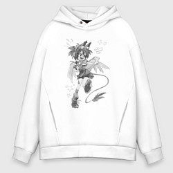 Толстовка оверсайз мужская Девочка-айдол грифон - чёрно-белая, цвет: белый