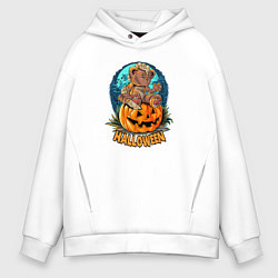 Толстовка оверсайз мужская Мишка на тыкве, цвет: белый